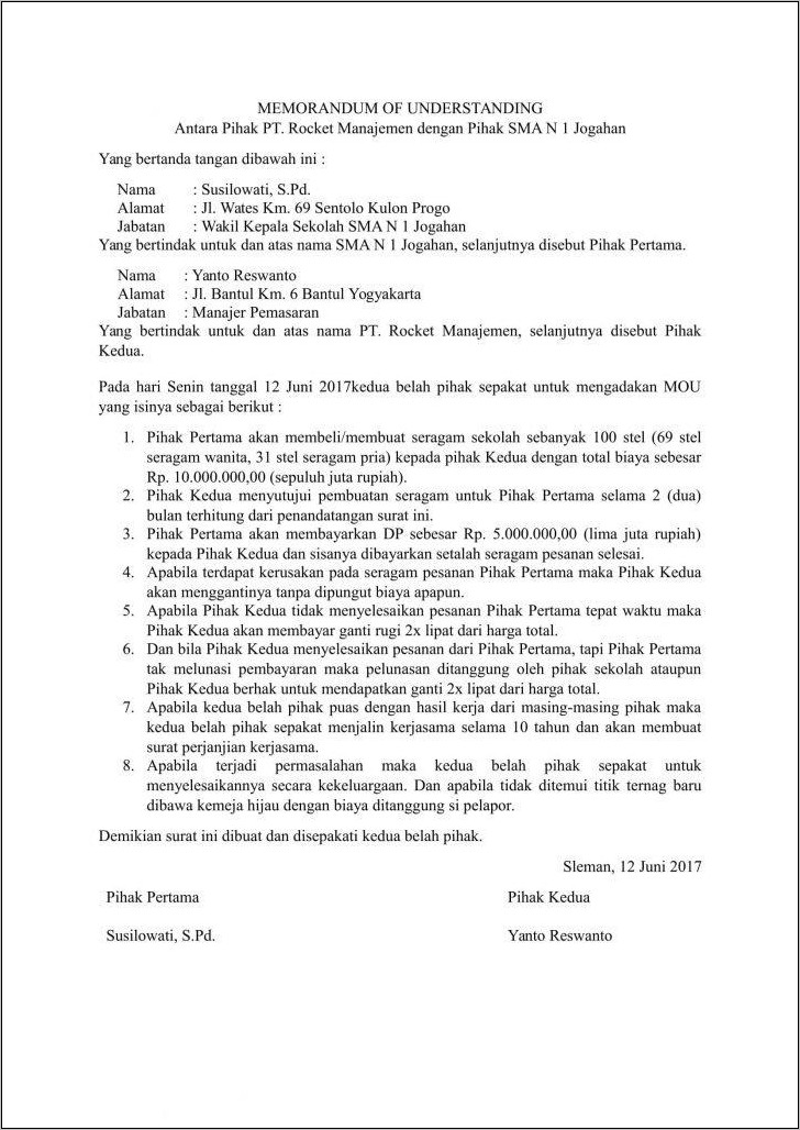 Contoh Surat Perjanjian Kerja S