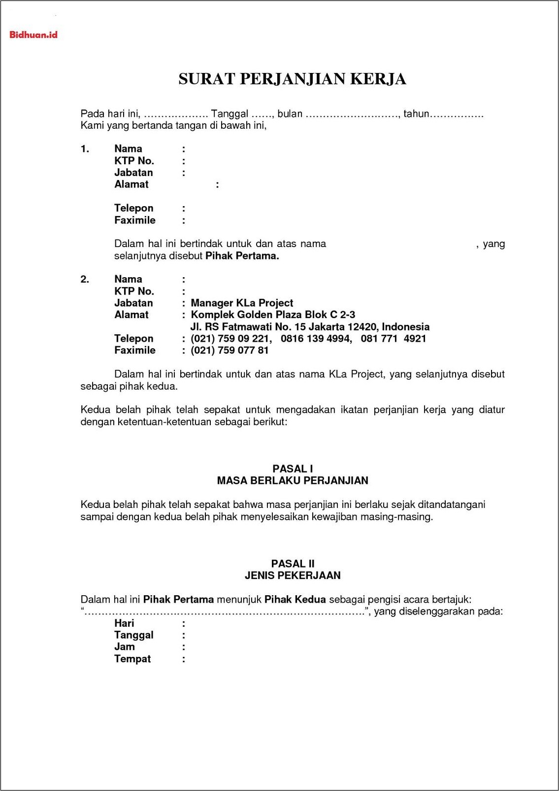 Contoh Surat Perjanjian Kontrak Kerja Perusahaan Kontraktor