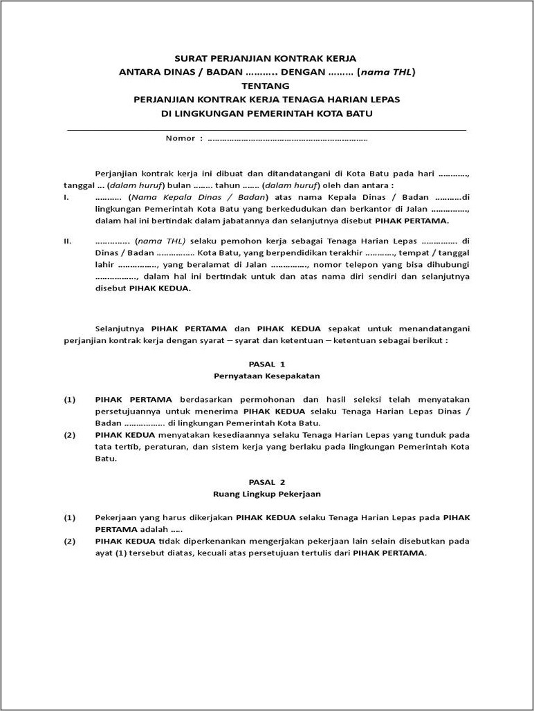 Contoh Surat Perjanjian Kontrak Kerja Puskesmas