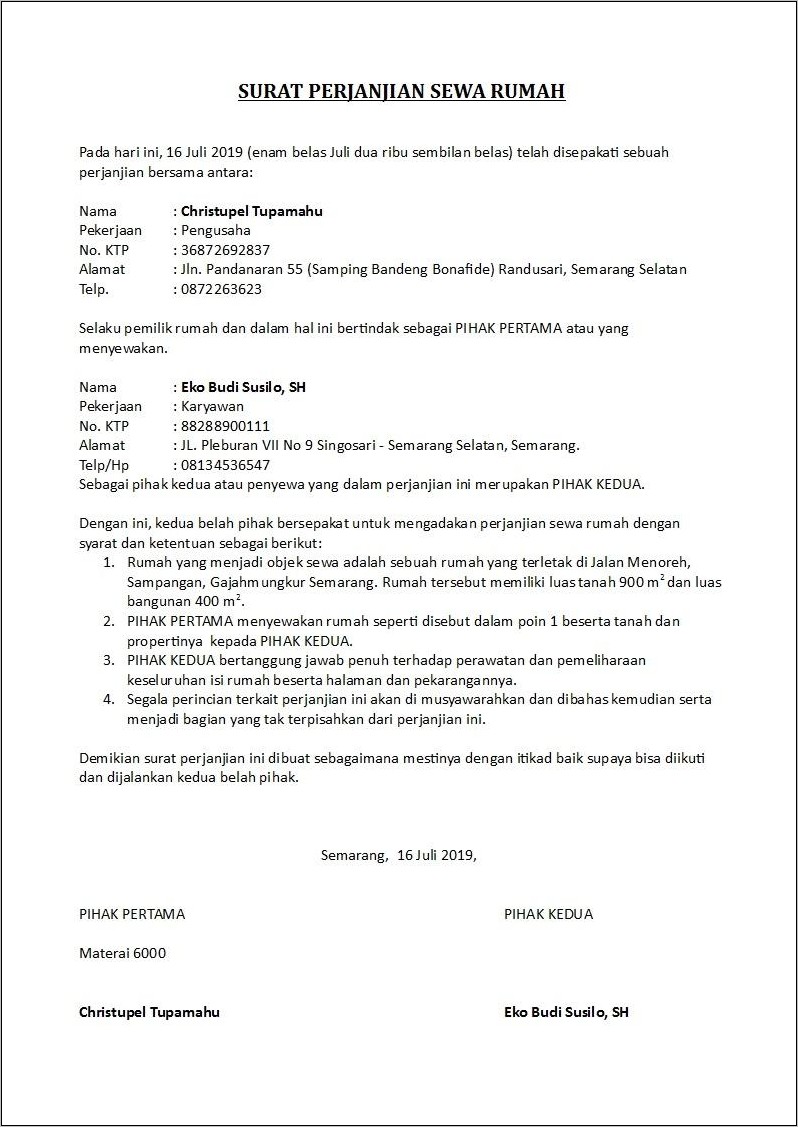 Contoh Surat Perjanjian Kontrak Kerja Singkat
