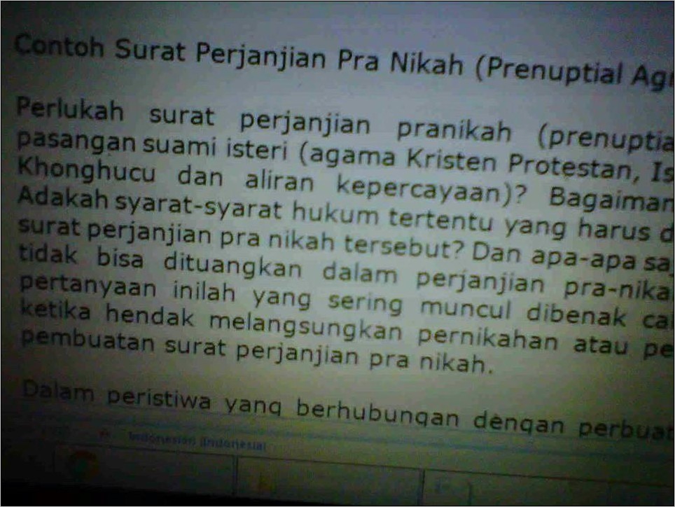 Contoh Surat Perjanjian Lamaran Nikah