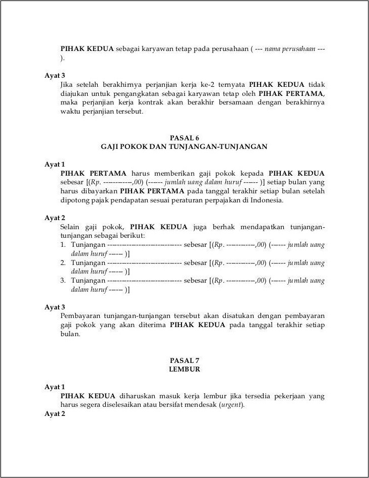 Contoh Surat Perjanjian Pekerjaan
