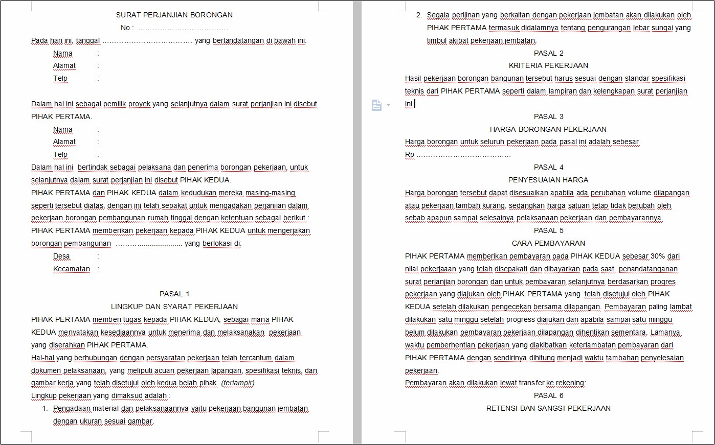 Contoh Surat Perjanjian Pembayaran Kerja