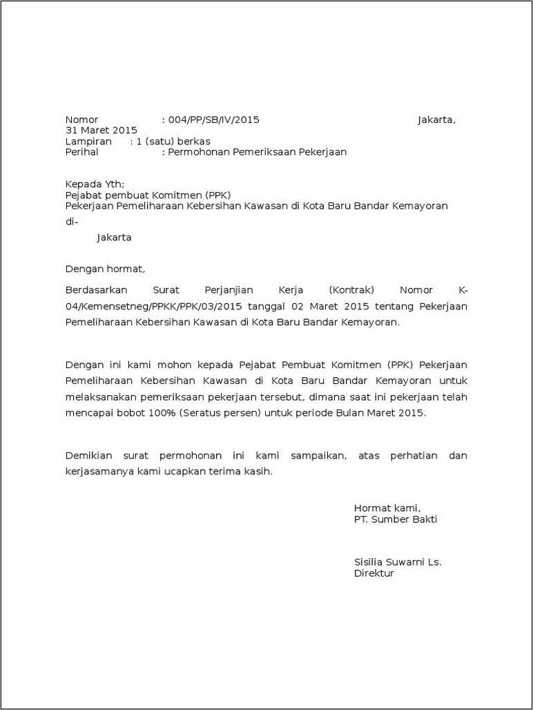 Contoh Surat Permintaan Pemeriksaan Pekerjaan