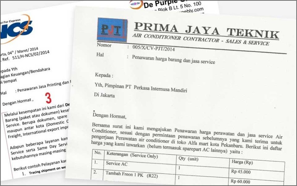 Contoh Surat Permminta Dan Penawaran Pekerjaan
