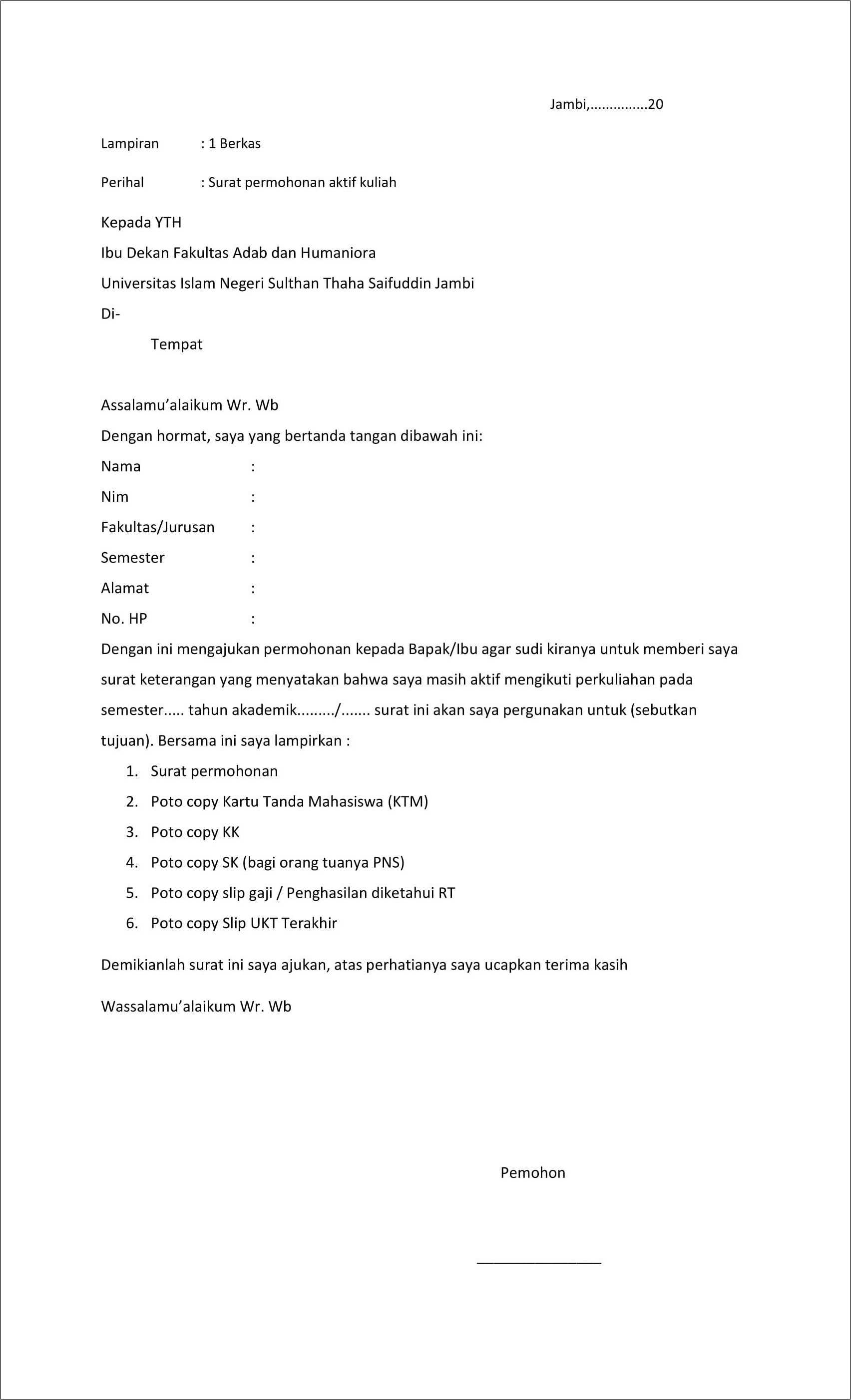 Contoh Surat Permohonan Cuti Kerja Pns
