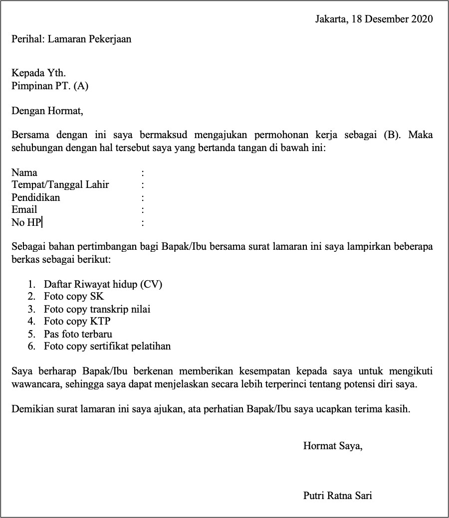 Contoh Surat Permohonan Diterima Kerja