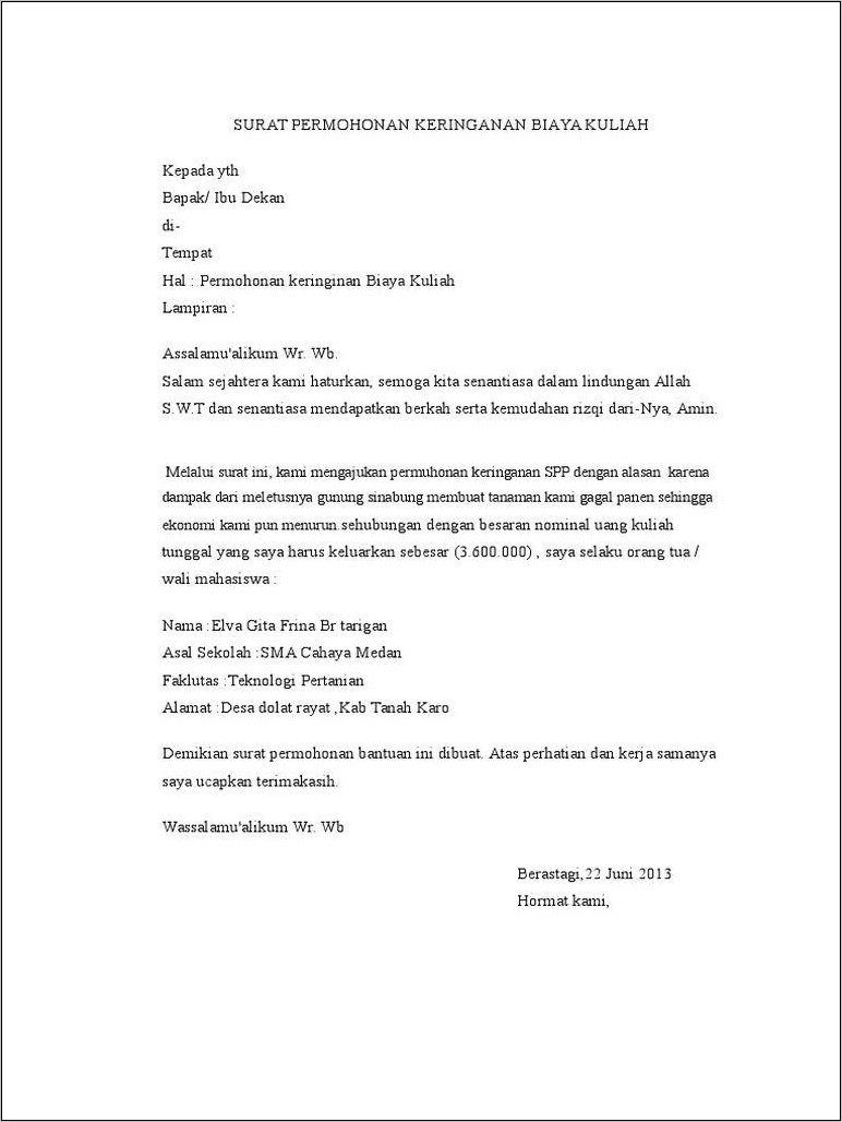 Contoh Surat Permohonan Keringanan Pinalti Pekerjaan
