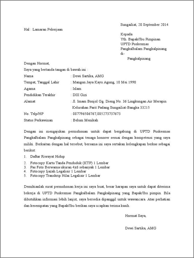 Contoh Surat Permohonan Kerja Bidan Pdf