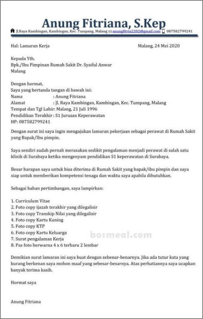 Contoh Surat Permohonan Lamaran Pekerjaan Yang Diusulkan Kepada Bapak