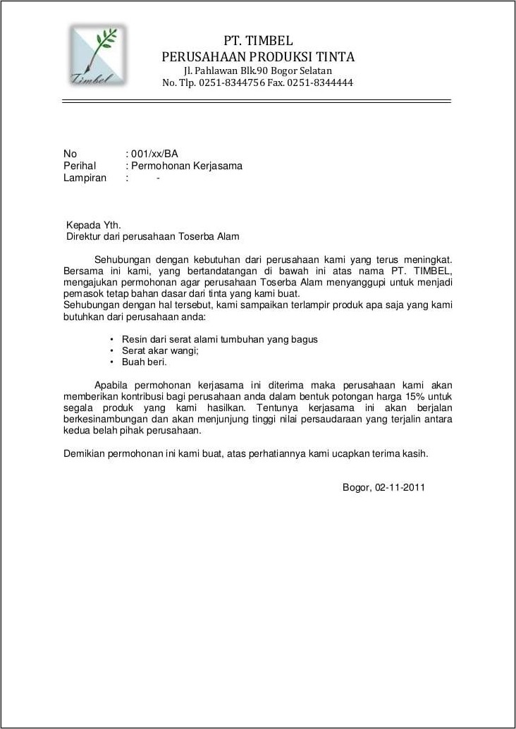 Contoh Surat Makluman Penambahan Produk