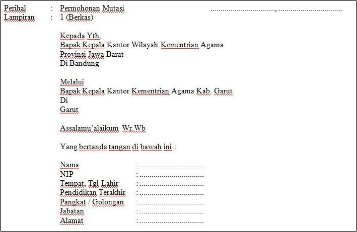 Contoh Surat Permohonan Mutasi Pekerjaan