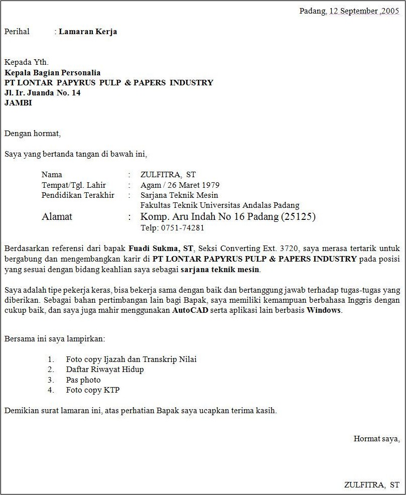 Contoh Surat Permohonan P2 Pekerjaan