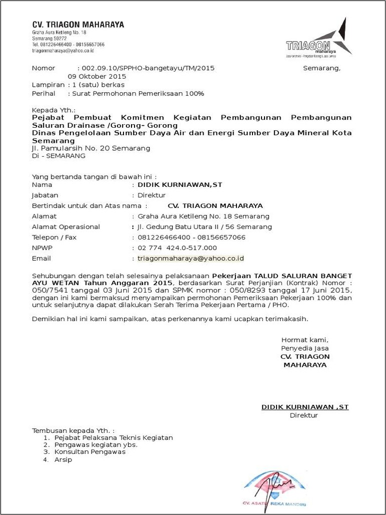 Contoh Surat Permohonan Pho Pekerjaan Konstruksi