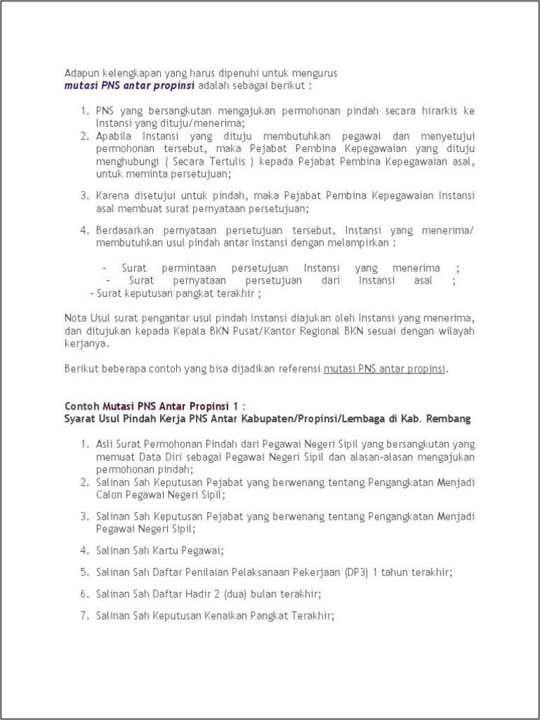 Contoh Surat Permohonan Pndah Kerja Pns Antar Propnsi