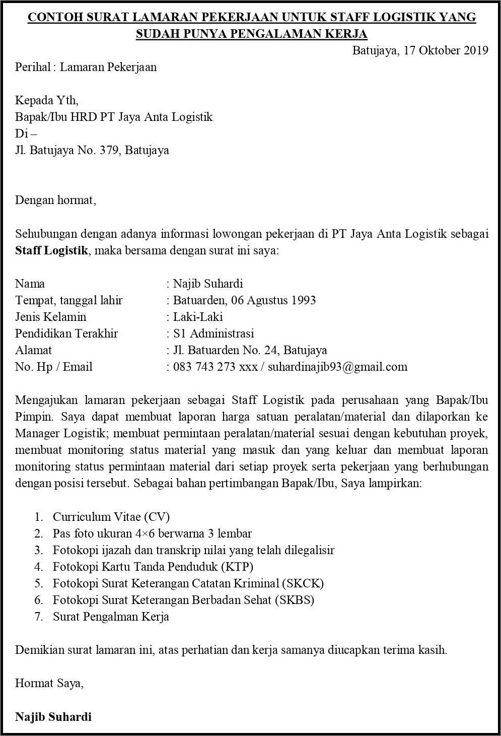 Contoh Surat Permohonan Referensi Kerja
