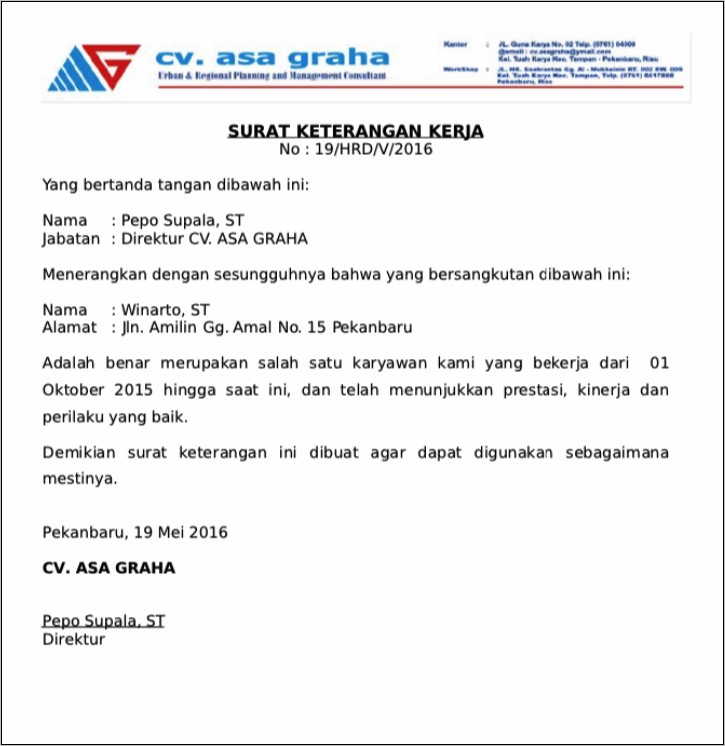 Contoh Surat Pernyataan Benar Bekerja