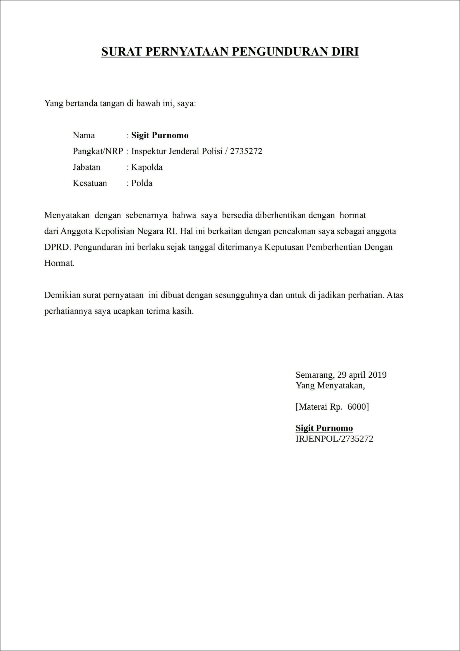 Contoh Surat Pernyataan Berhenti Bekerja Bpjs