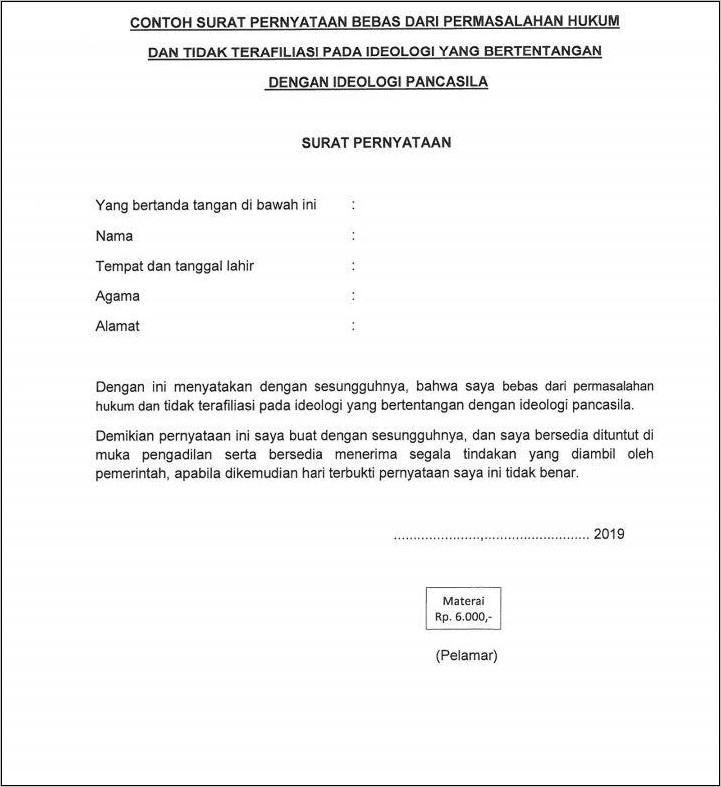 Contoh Surat Pernyataan Dalam Melamar Pekerjaan