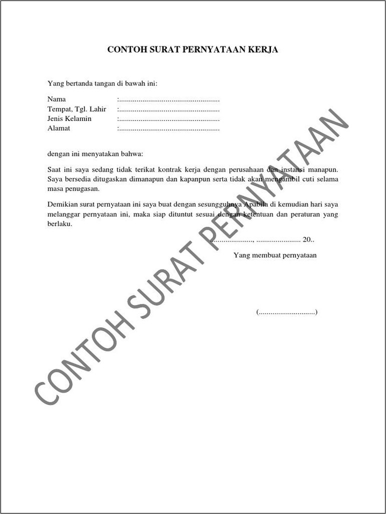 Contoh Surat Pernyataan Di Tempat Kerja