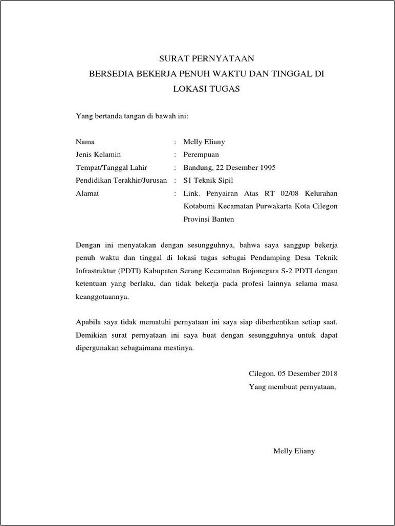 Contoh Surat Pernyataan Dosen Tetap Dan Bersedia Bekerja Penuh Waktu