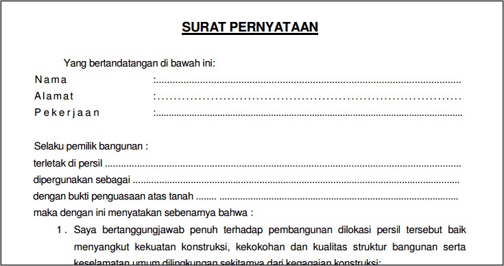 Contoh Surat Pernyataan Garansi Pekerjaan