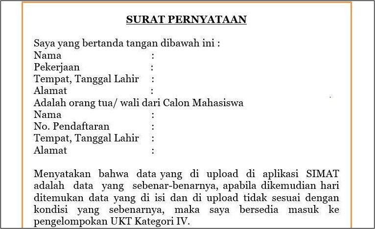 Contoh Surat Pernyataan Jaminan Pekerjaan