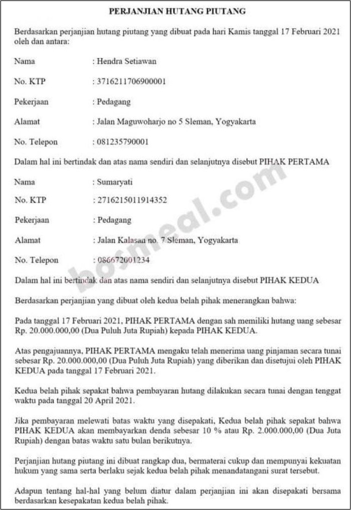 Contoh Surat Pernyataan Jaminan Uang Untuk Melakukan Pekerjaan