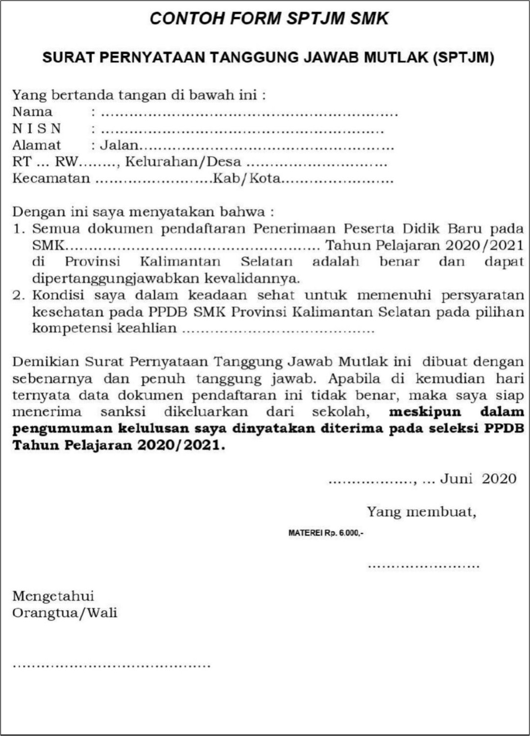 Contoh Surat Pernyataan Kepemilikan Sertifikat Kompetensi Kerja