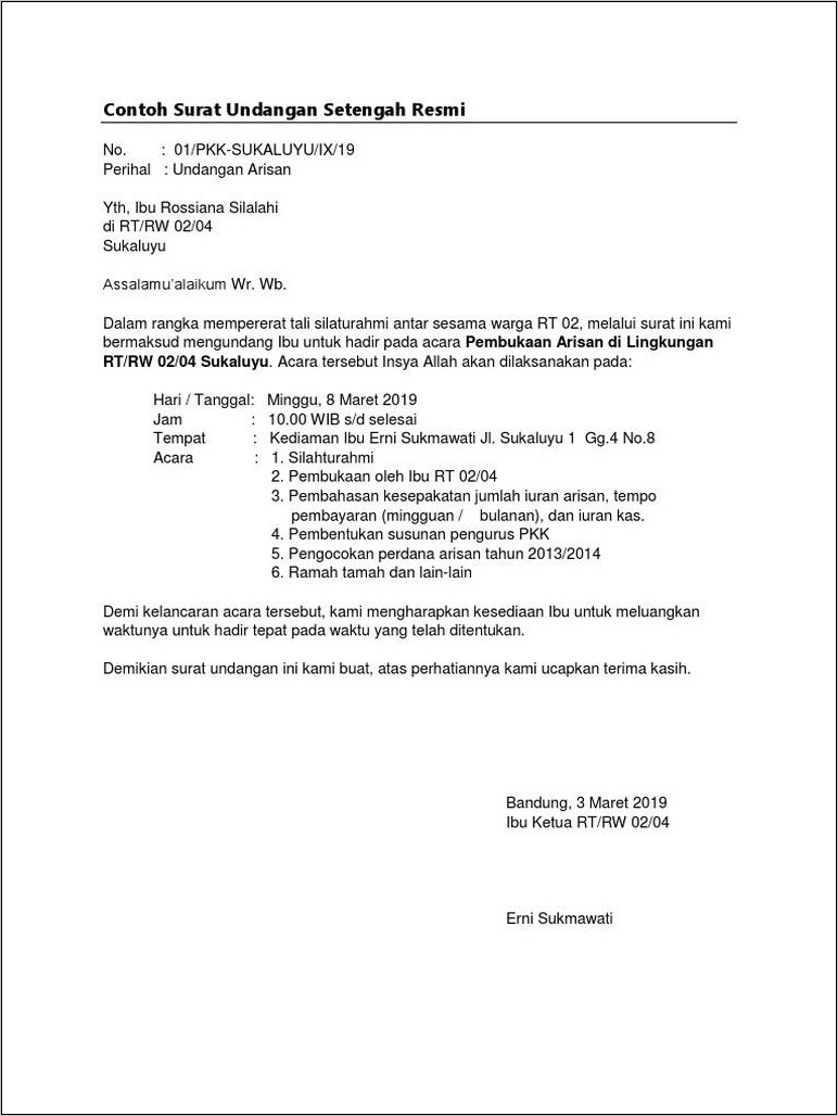 Contoh Surat Pernyataan Kerja Bakti