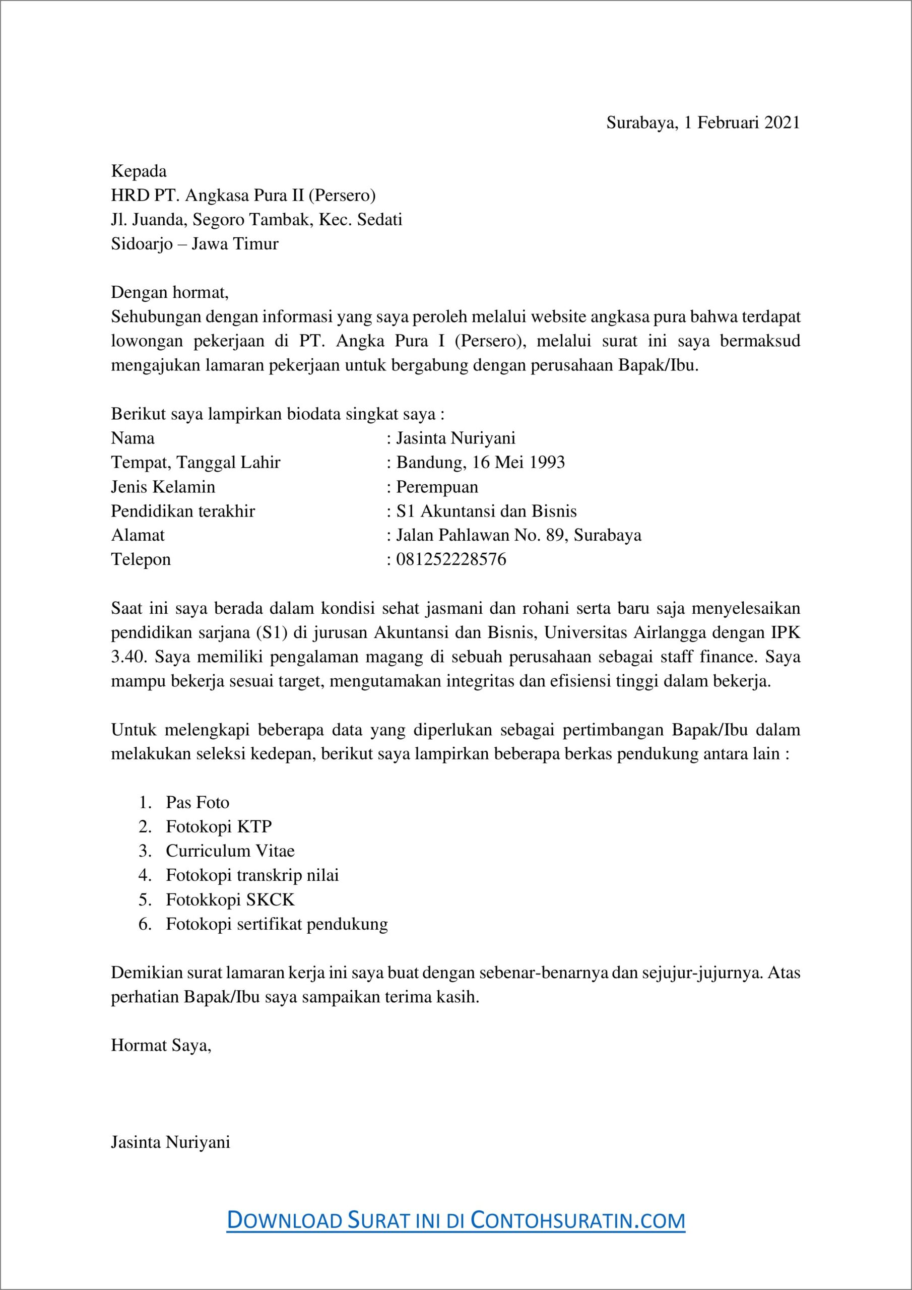 Contoh Surat Pernyataan Kerja Bumn