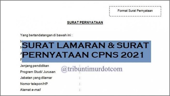 Contoh Surat Pernyataan Kerja Cpns