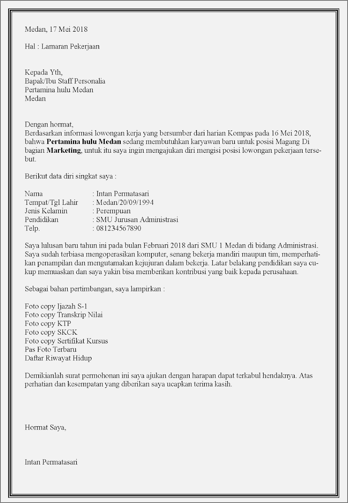 Contoh Surat Pernyataan Kerja Di Bumn