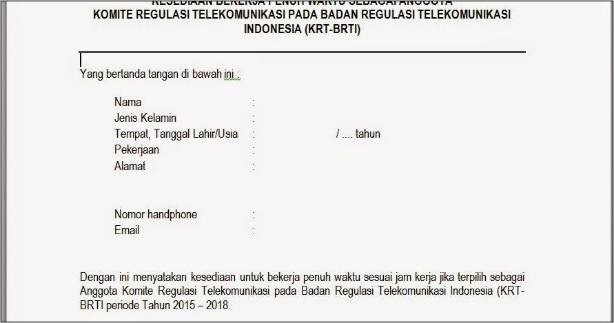 Contoh Surat Pernyataan Kesiapan Bekerja Purna Waktu