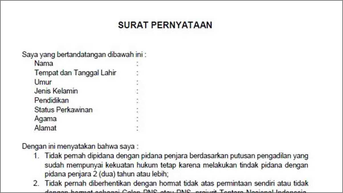 Contoh Surat Pernyataan Melamar Cpns 2018