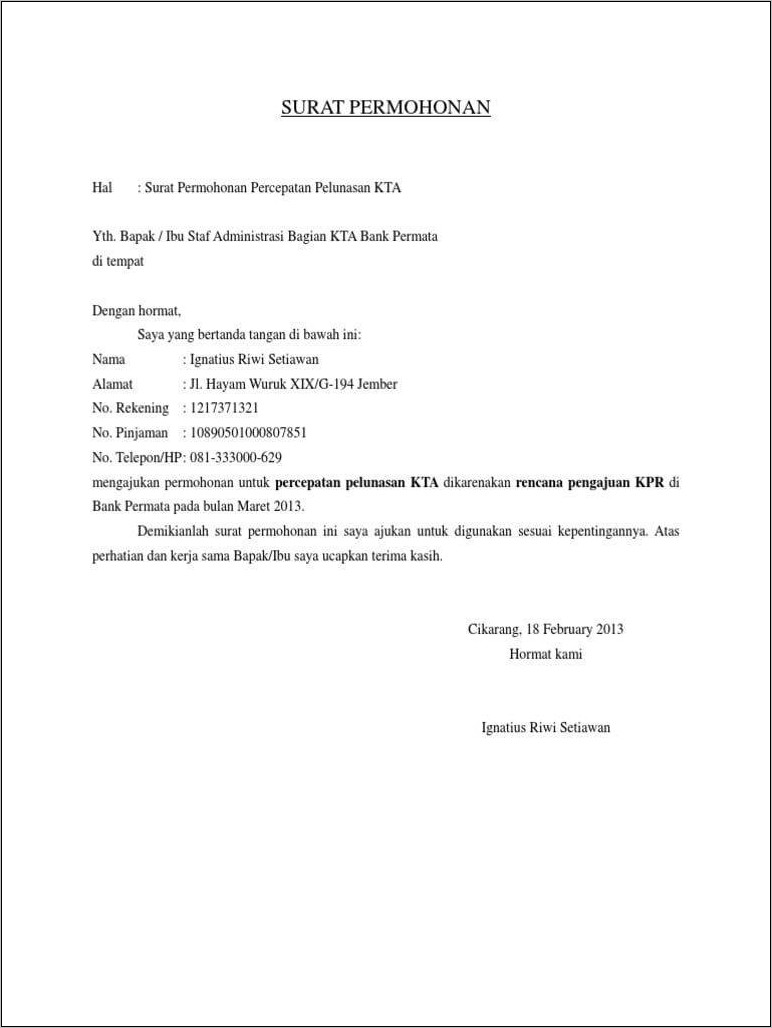 Contoh Surat Pernyataan No Rekening Untuk Tagihan Pekerjaan