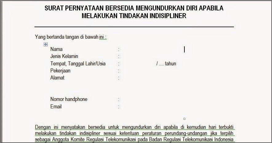 Contoh Surat Pernyataan Pelanggaran Kerja