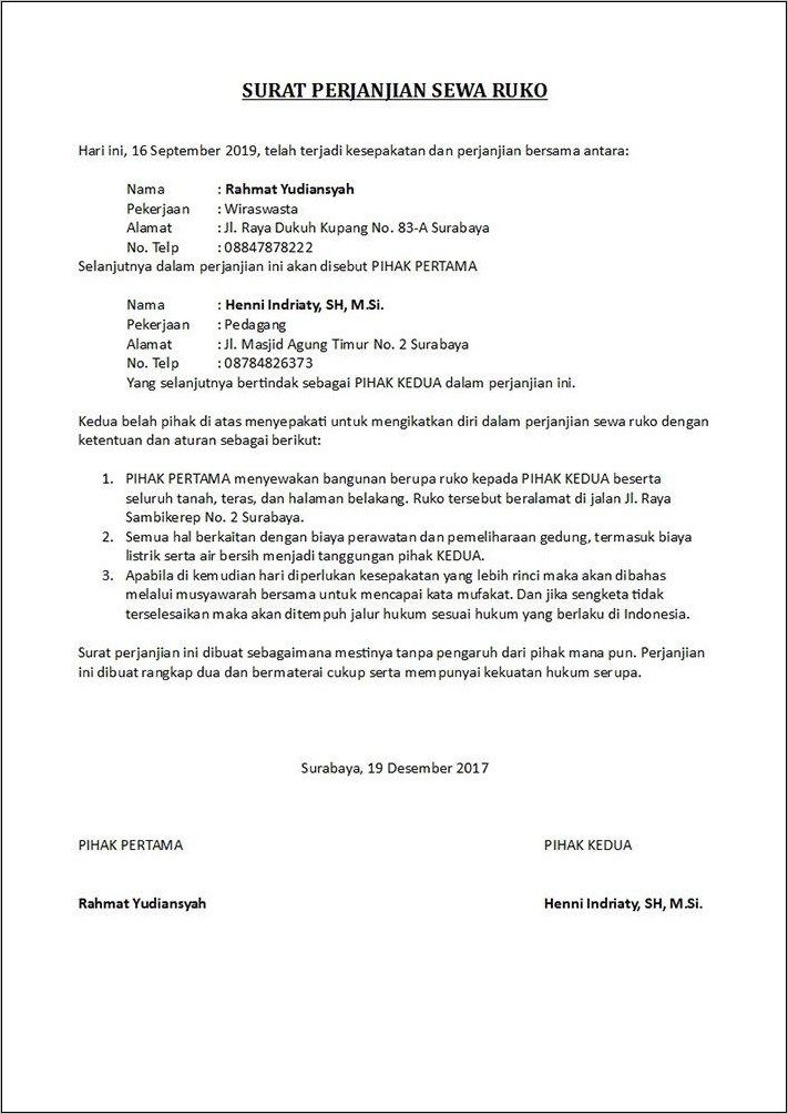 Contoh Surat Pernyataan Pembatalan Kontrak Kerja