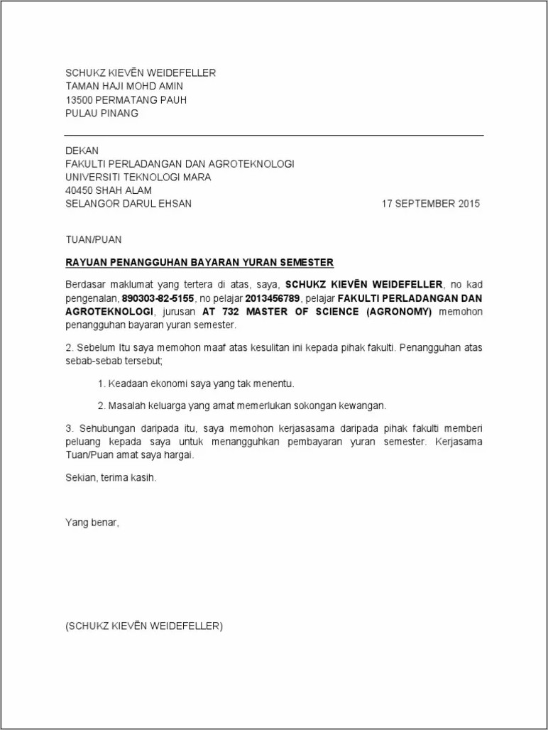 Contoh Surat Pernyataan Penundan Kerja