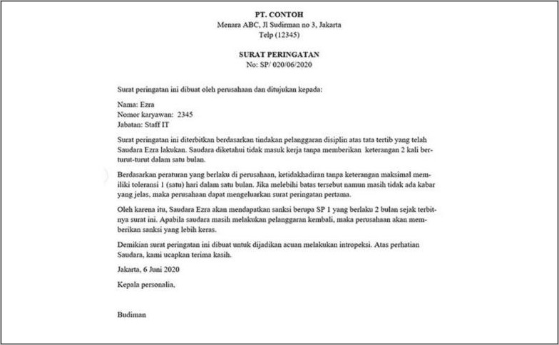Contoh Surat Pernyataan Peringatan Kerja