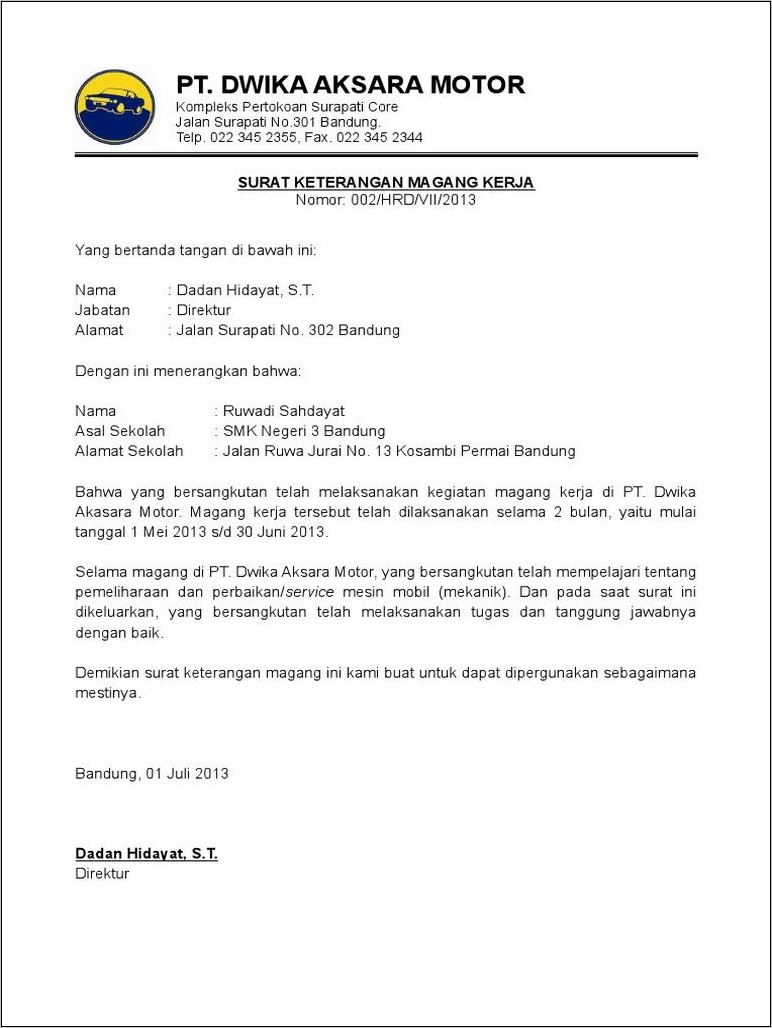 Contoh Surat Pernyataan Selesai Melakukan Pekerjaan  Surat Lamaran