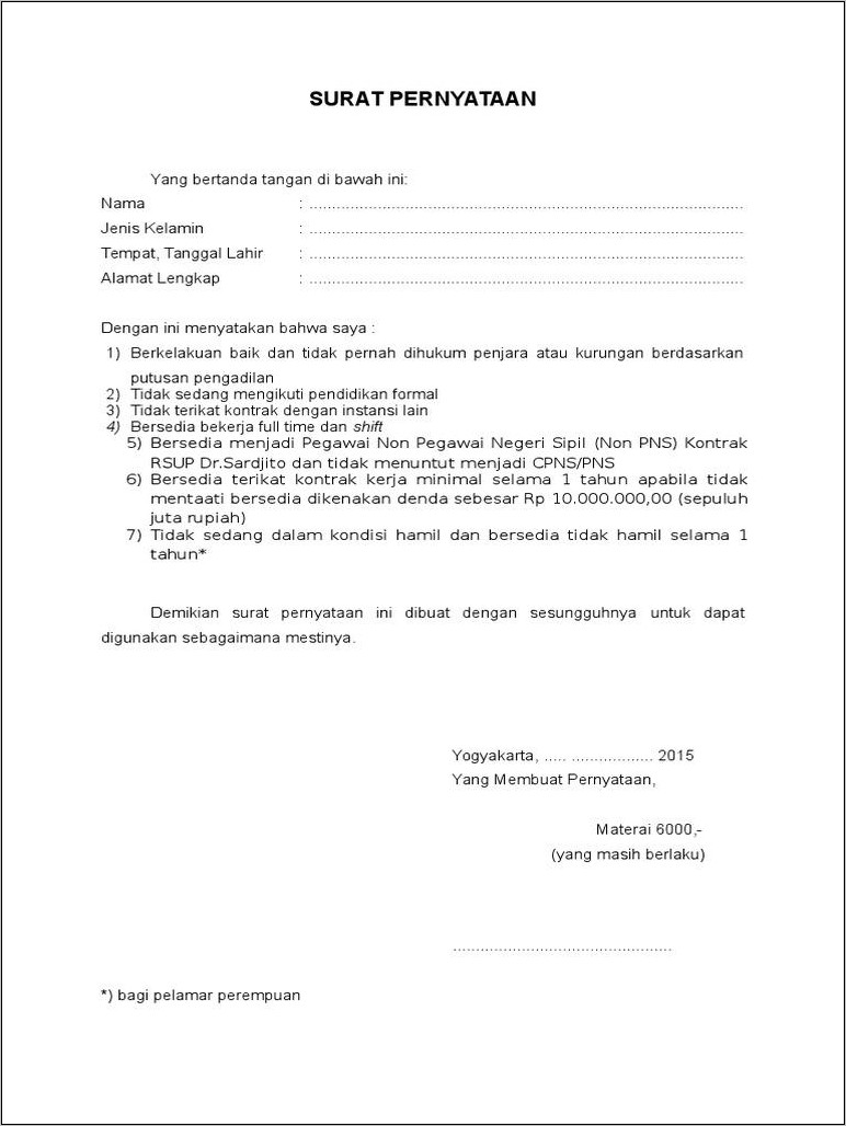 Contoh Surat Pernyataan Siap Kerja