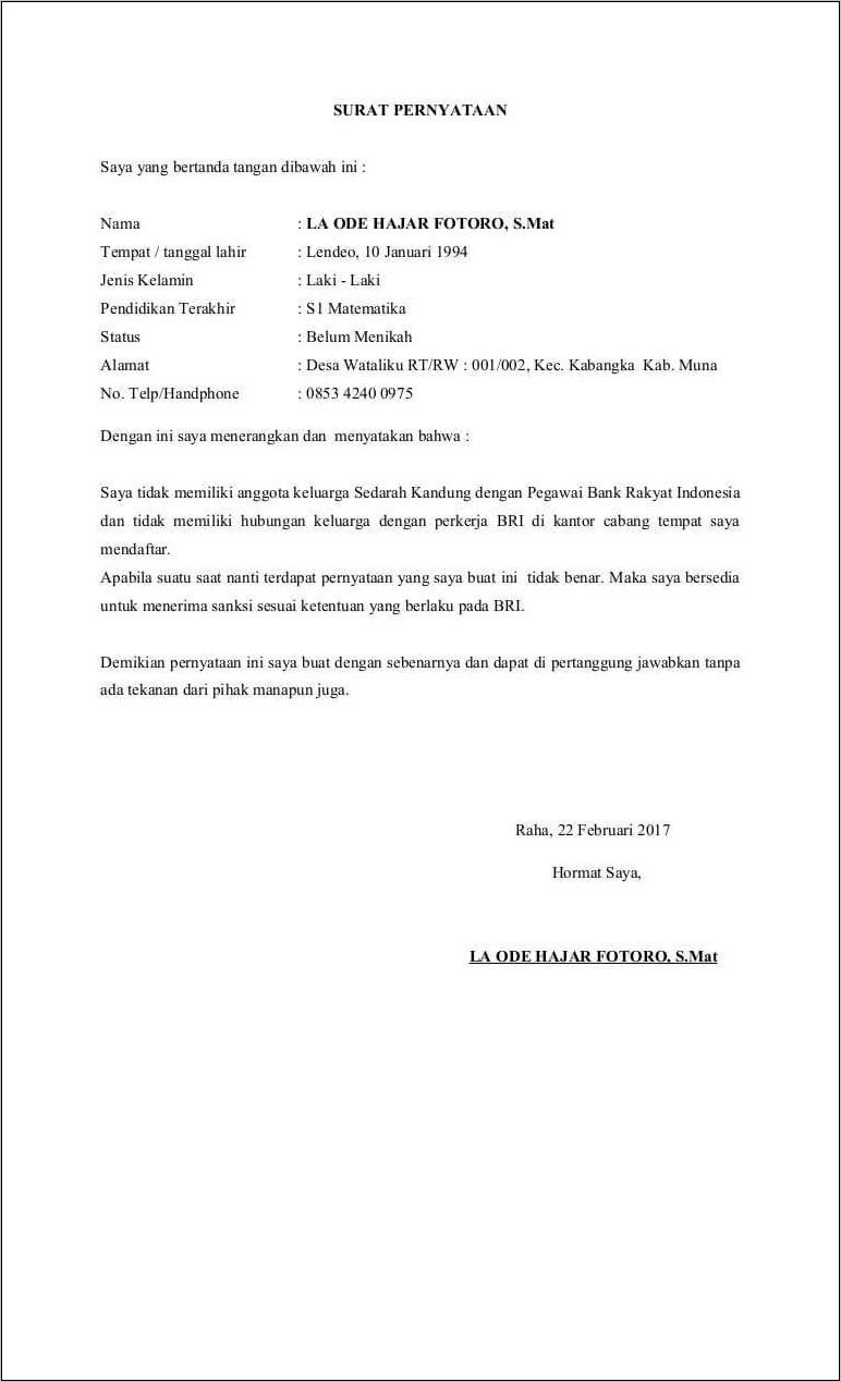 Contoh Surat Pernyataan Sudah Tidak Bekerja