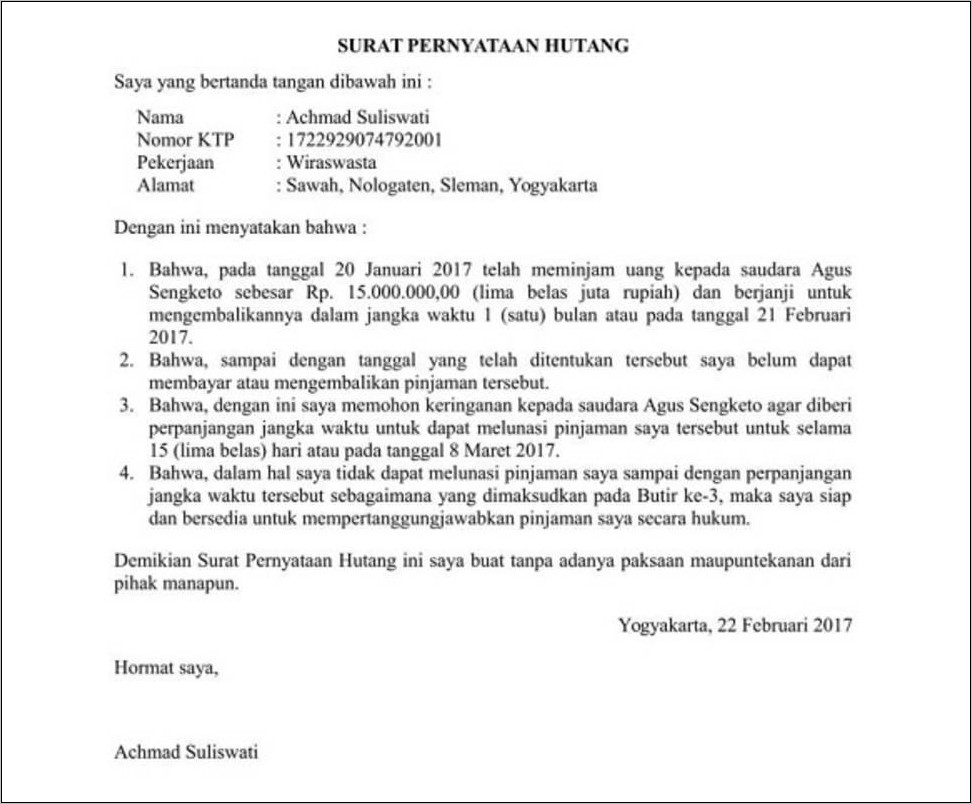 Contoh Surat Pernyataan Tanggung Jawab Pekerjaan