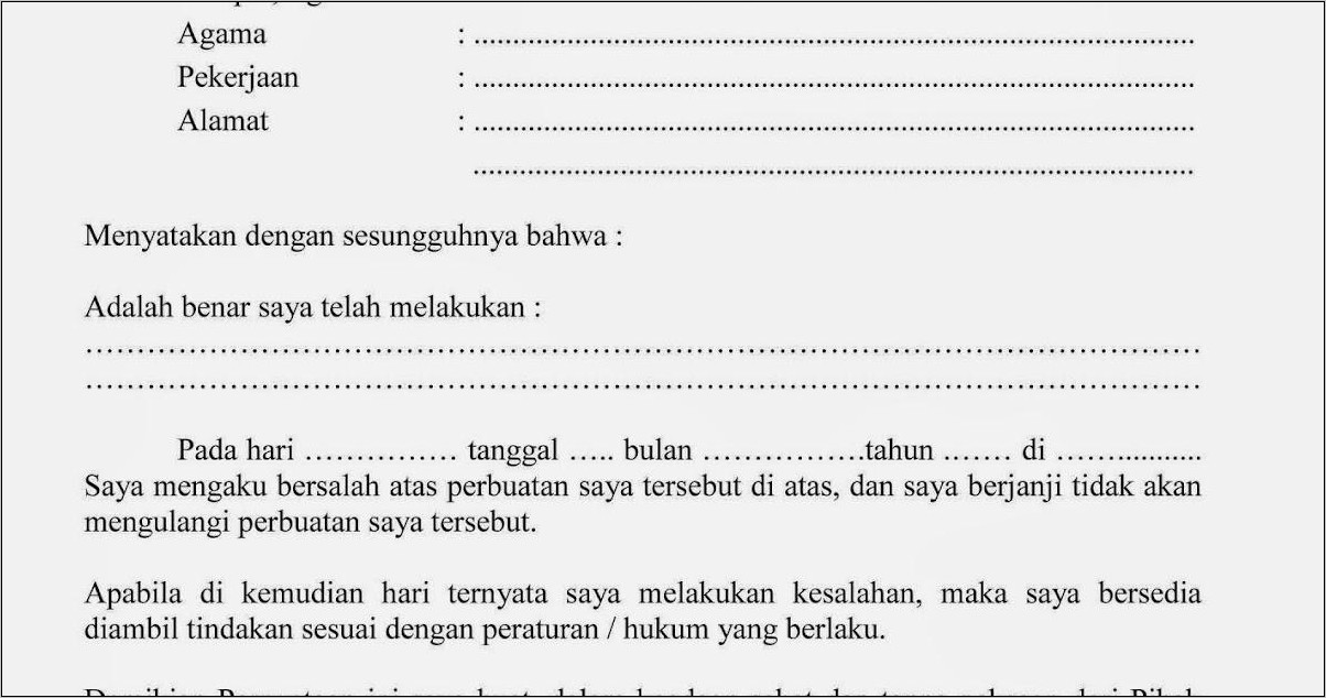 Contoh Surat Pernyataan Tidak Akan Mengulangi Kesalahan Lagi Dalam Bekerja