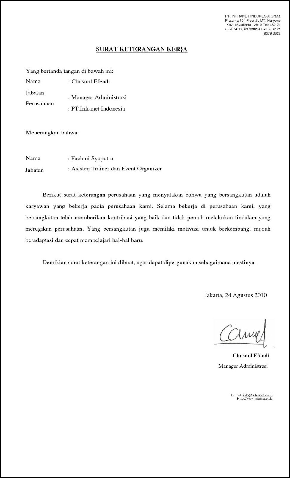 Contoh Surat Isteri Tidak Berkerja