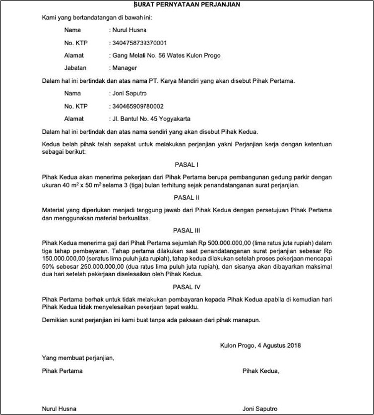 Contoh Surat Pernyataan Tidak Bolos Masuk Kerja