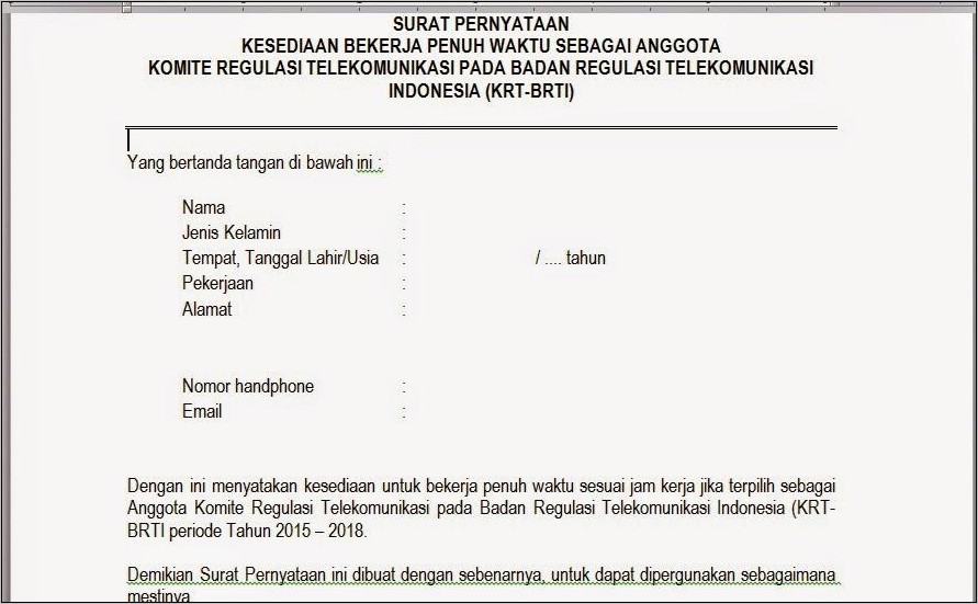 Contoh Surat Pernytaan Kerja