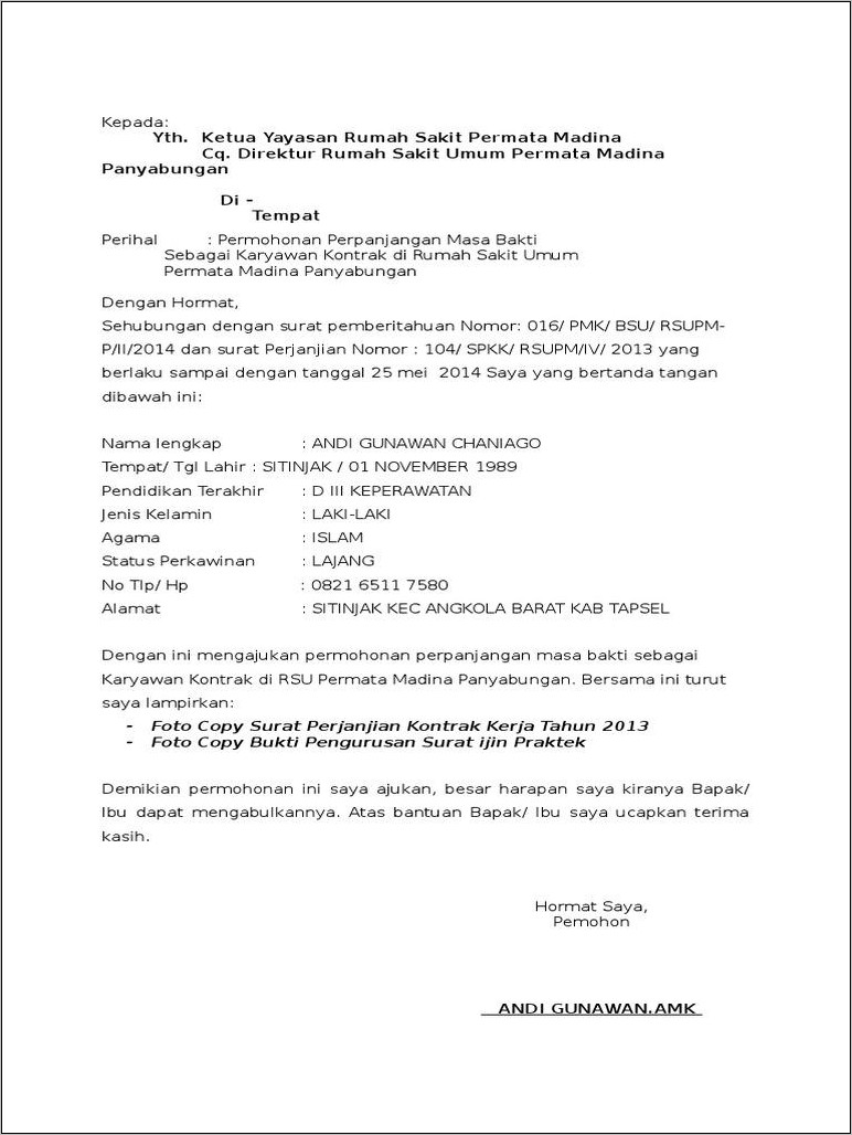 Contoh Surat Perpanjangan Kerja Praktek