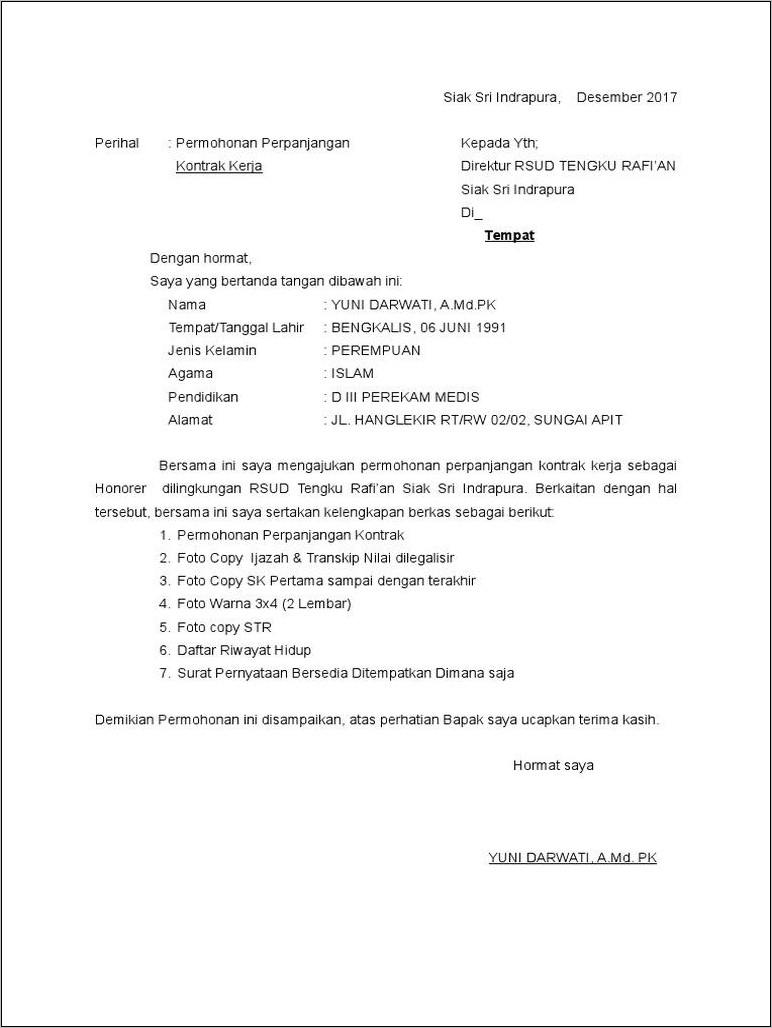 Contoh Surat Perpanjangan Kontrak Pekerjaan Pdf